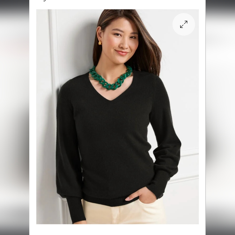 Like new! Talbot's 100% cashmere black v neck balloon sleeve sweater